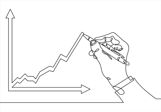 Growth graph concept Businessman draws a chart of financial growthContinuous line