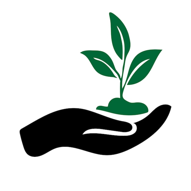 Growth leaf on the hand care nature icon vector