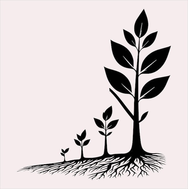 Vector growth tree vector silhouette on a white background