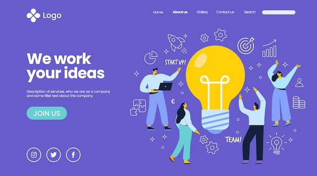 Vector growth your business landing page template teamwork and partnership business communicate concept