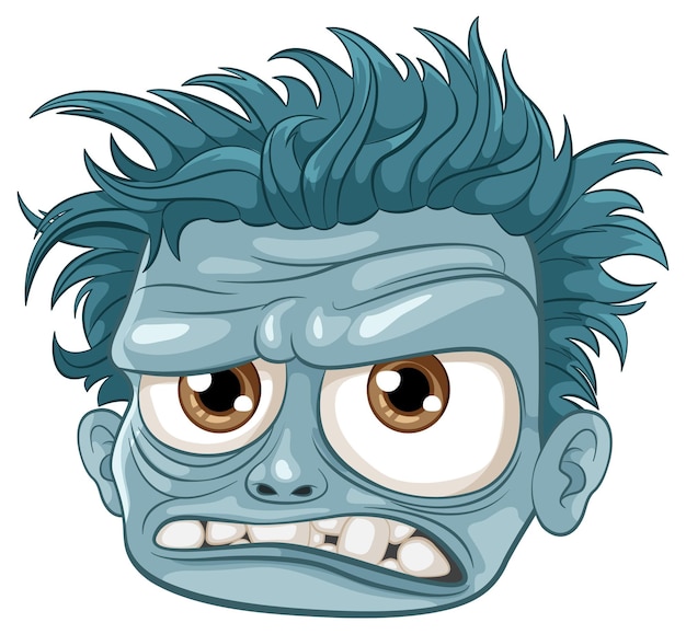 Grumpy Zombie Man Cartoon with Blue Skin