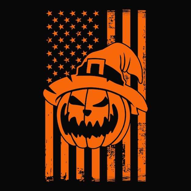 Grunge American flag with pumpkin Halloween concept t shirt design vector graphic