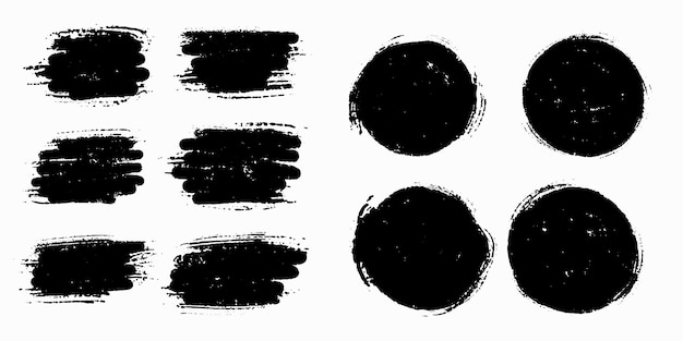 Grunge black set of elements with shabby texture dots splashes Vector set of stamps circles paint brush strokes