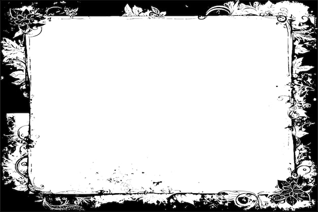 Grunge Black and White Rectangle Frame with Distress Texture