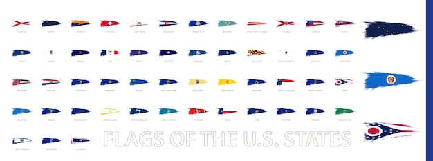 Grunge brush stroke flags collection flags of the US States Abstract flag collection