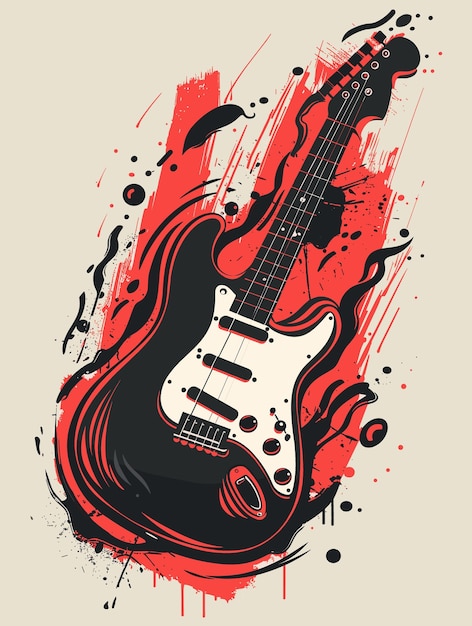 Grunge guitar vector illustration Grunge musical background