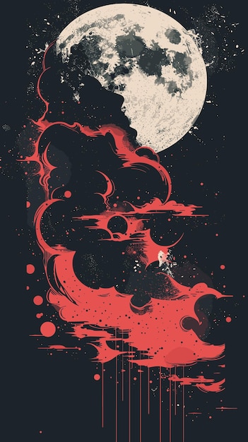 Grunge Halloween background with a full moon and clouds Vector illustration Tshirt design