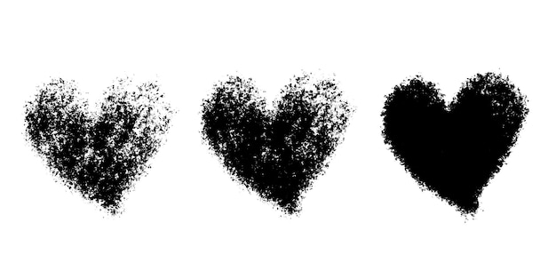 Grunge heart set Various one color textured shapes Vector hand drawn romantic backdrops