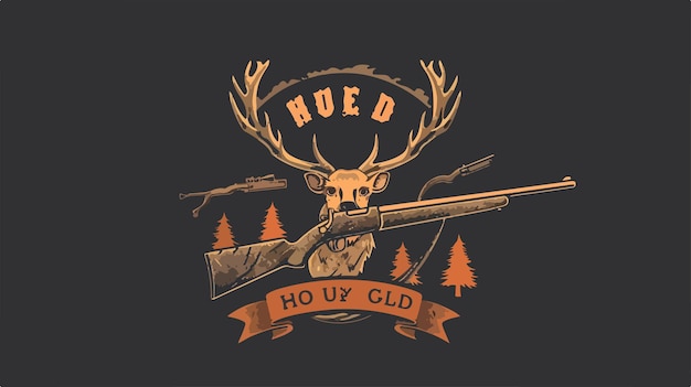 Vector grunge hunt club logo with rifle cartoon vector style