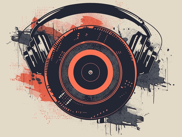 Vector grunge music background with vinyl record grunge vector illustration