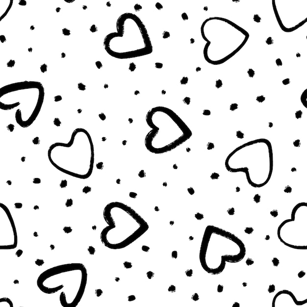 Grunge romantic hearts seamless pattern Love heart scribbles dots textures marker or brush drawing art background Beautiful fashion swanky vector print