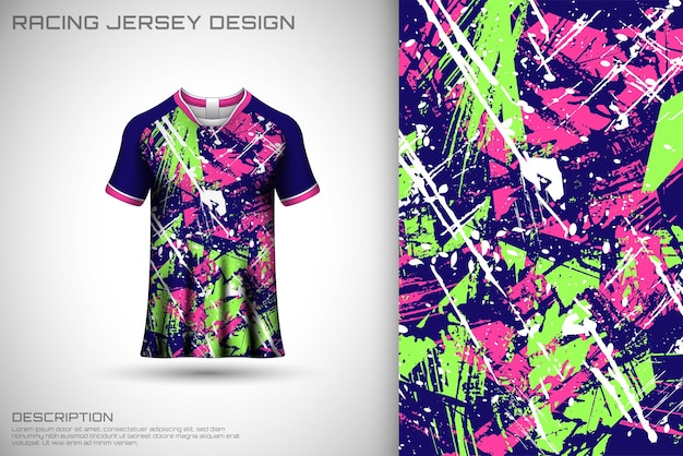 Grunge sports jersey design template for soccer game cycling racing jersey