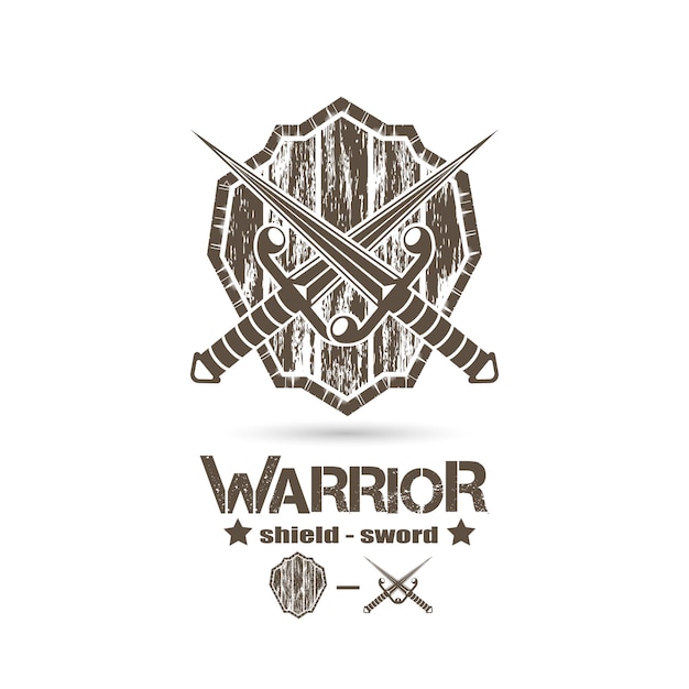 grunge style shield and crossed sword icon, warrior emblem logo,