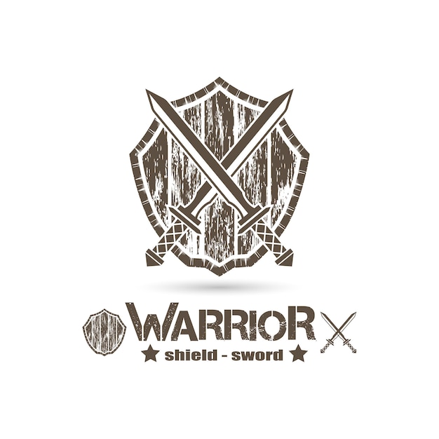 grunge style shield and crossed sword icon, warrior emblem logo,