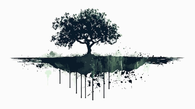 Grunge Tree Flat Vector Isolated on White Background