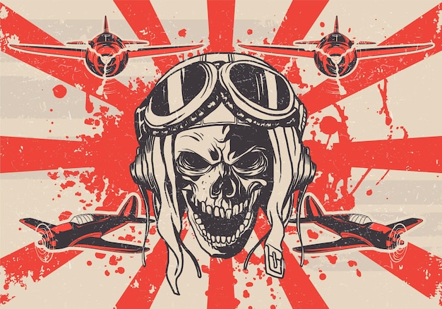 Grungy Kamikaze Skull Vector