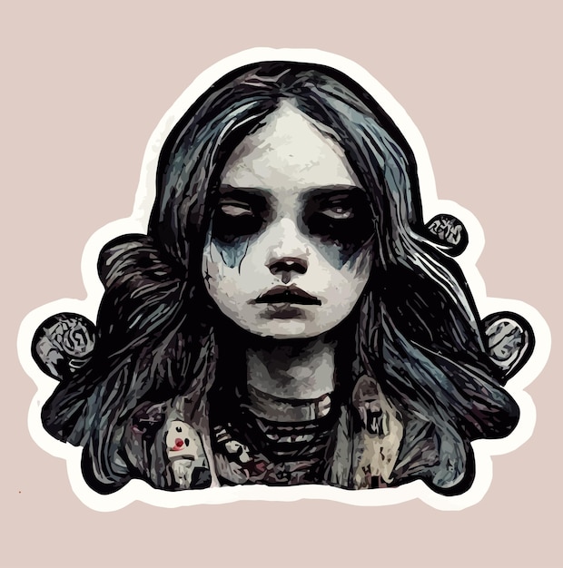 Vector grungy woman sticker black and white illustration street art clipart