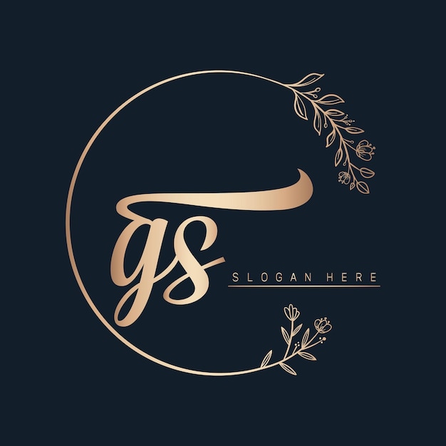 gs letter logo design with circle in gold color leaf and flower