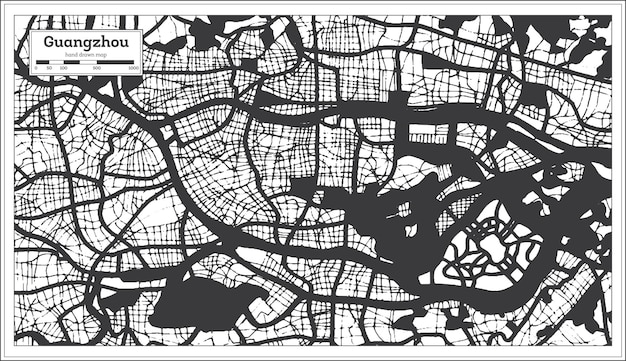 Guangzhou China City Map in Black and White Color in Retro Style Outline Map