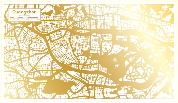 Guangzhou China City Map in Retro Style in Golden Color Outline Map