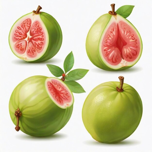 Guava cartoon vector set White background isolated