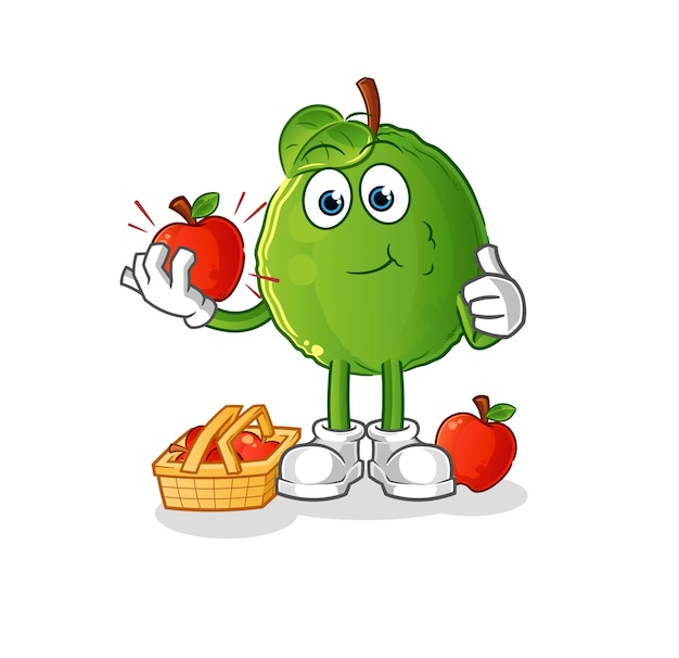 Guava eating an apple illustration character vector