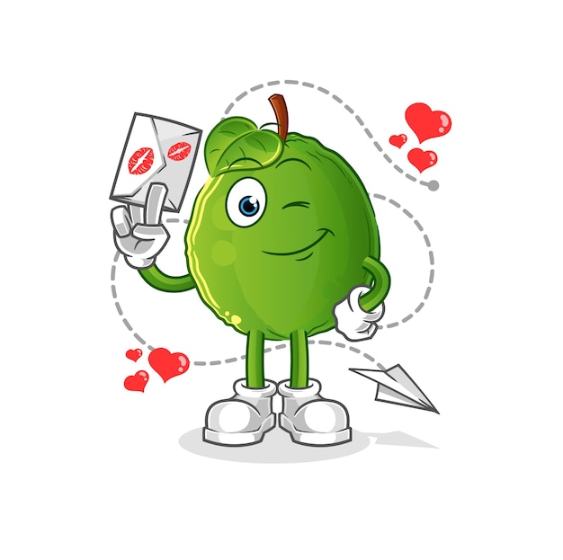 Guava hold love letter illustration. character vector