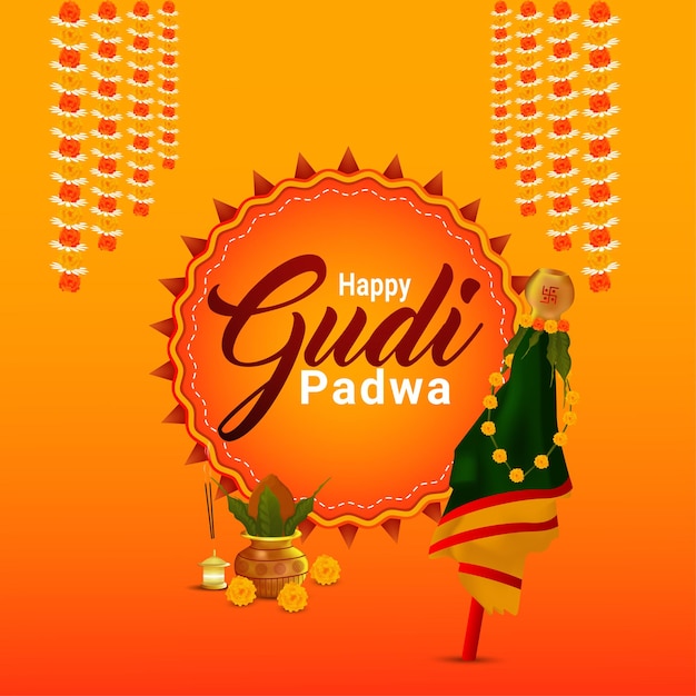 Gudi padwa creative realistic greeting card