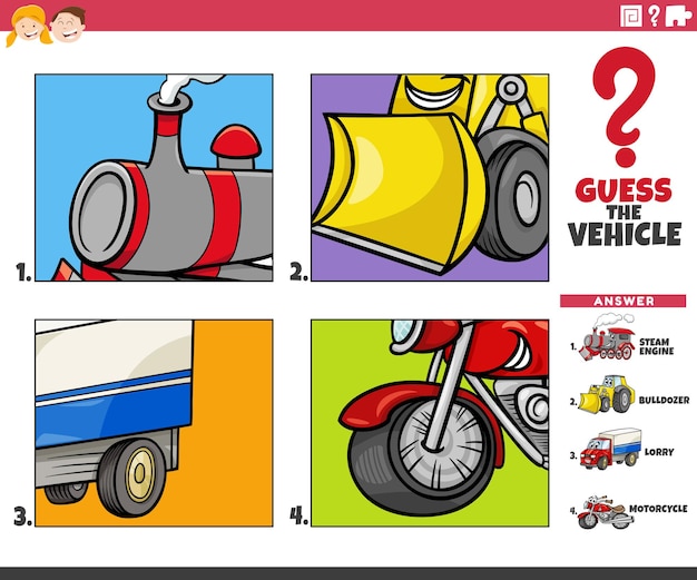 Guess the vehicle cartoon educational task for children