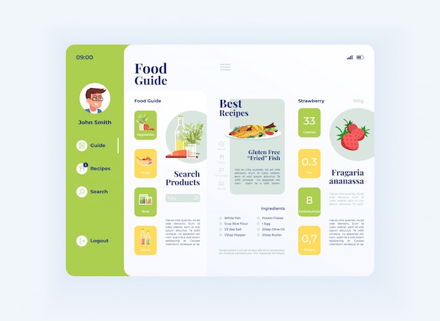 Guide to food tablet interface   template