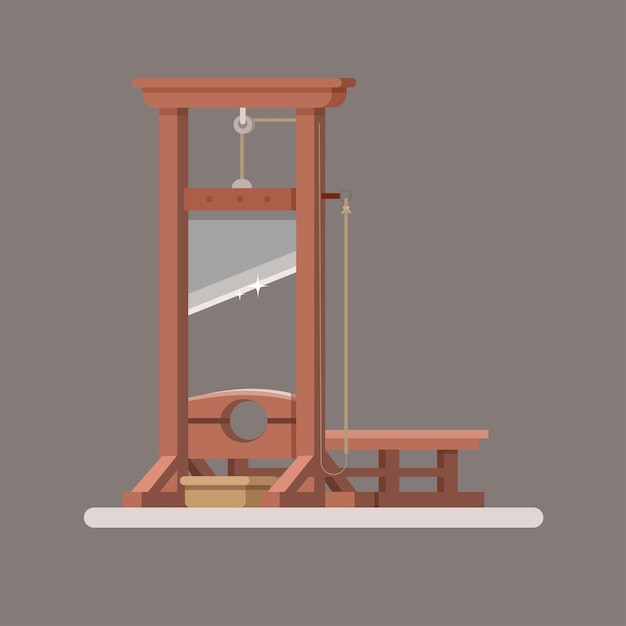 Guillotine punishment device for executions by beheading cartoon illustration vector