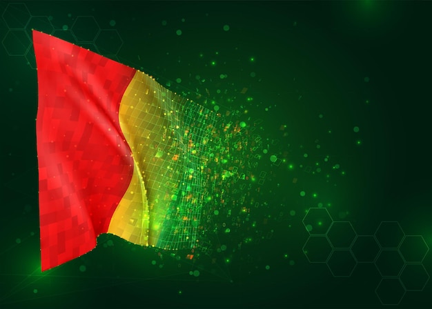 Guinea, 3d flag on green background with polygons