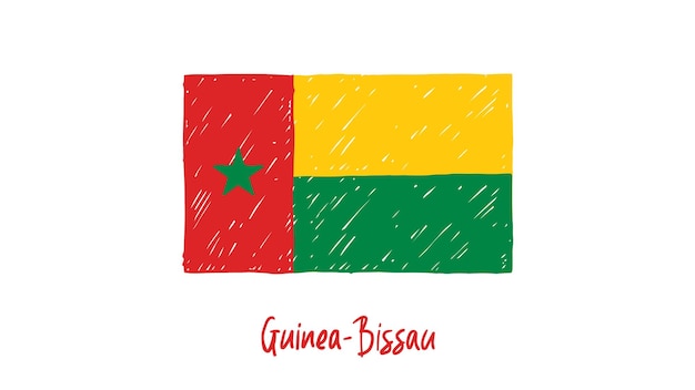 Guinea Bissau Flag Colored Pencil or Marker Sketch Vector