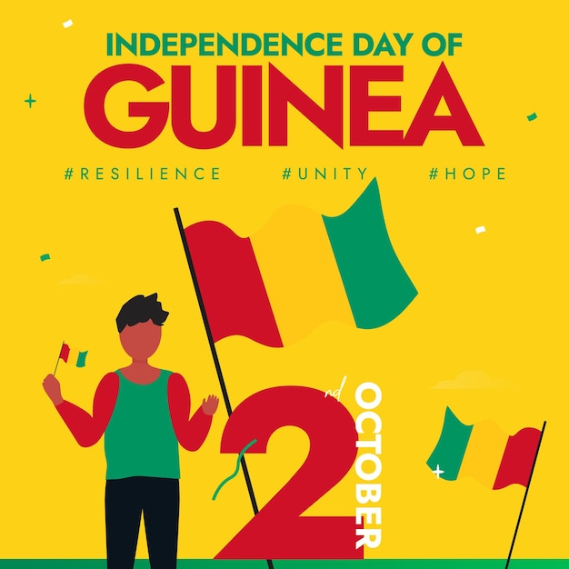 Vector guinea independence day 2nd october independence day of guinea with its flags a man holding flag