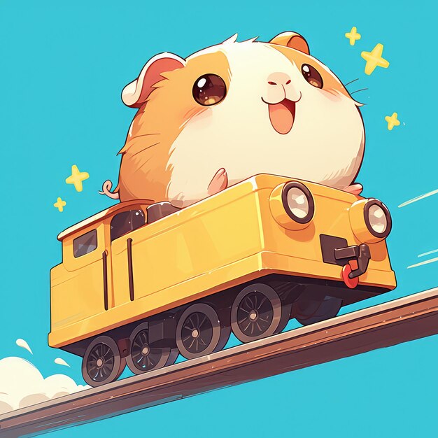 Vector a guinea pig riding a toy train cartoon style