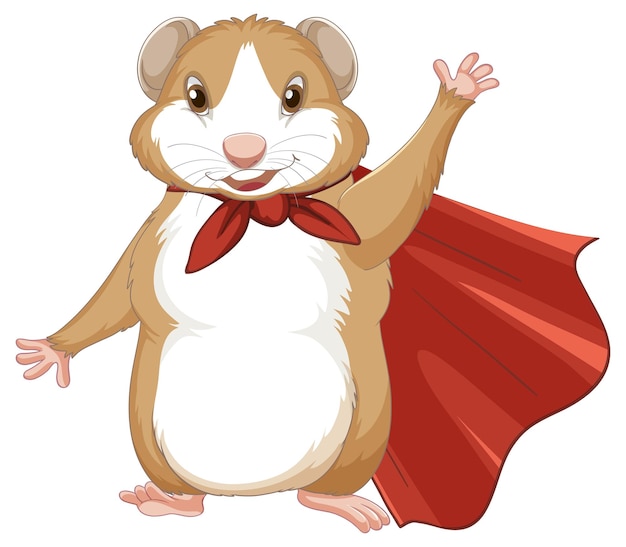 Guinea pig wearing red hero cape cartoon