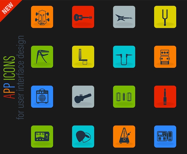 Guitar and accessories icon set