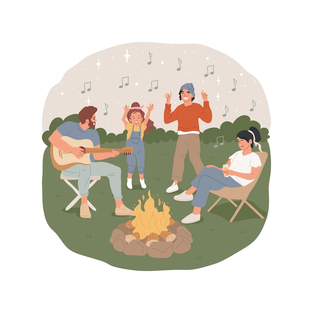 Guitar campfire songs isolated cartoon vector illustration