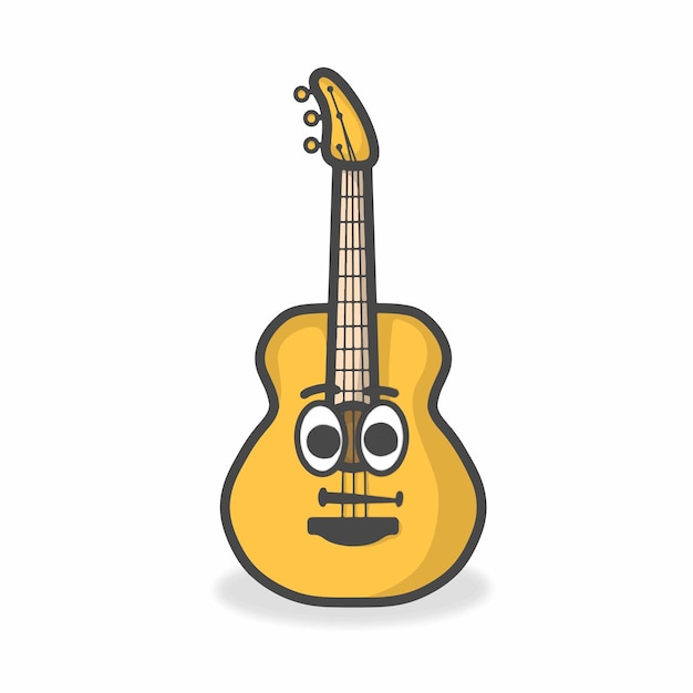 Guitar Cute Character Flat Cartoon Vector Design Illustration