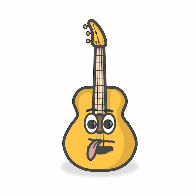 Guitar Cute Character Flat Cartoon Vector Design Illustration