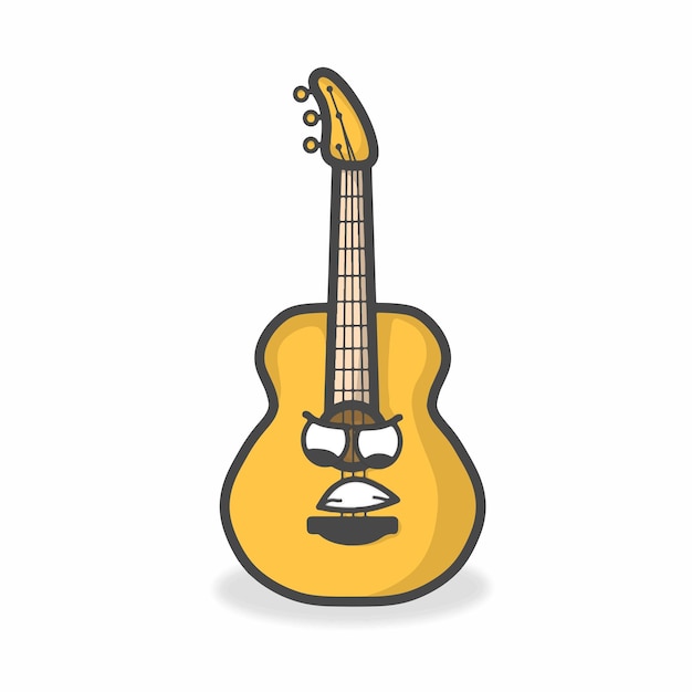 Guitar Cute Character Flat Cartoon Vector Design Illustration