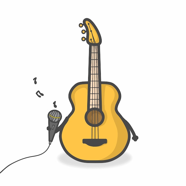 Guitar Cute Character Flat Cartoon Vector Design Illustration