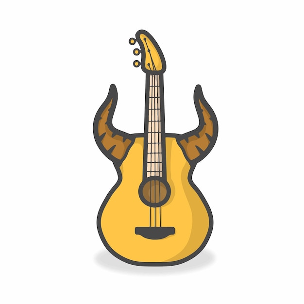 Guitar Cute Character Flat Cartoon Vector Design Illustration