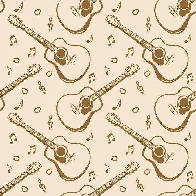 Guitar Instrument Seamless Pattern Cream Background