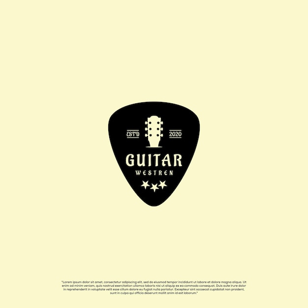 Guitar logo design vintage classical guitar neck in the pick logo