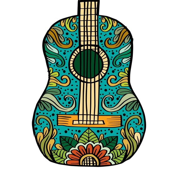 Vector guitar mandala zentangle art. music art drawing.