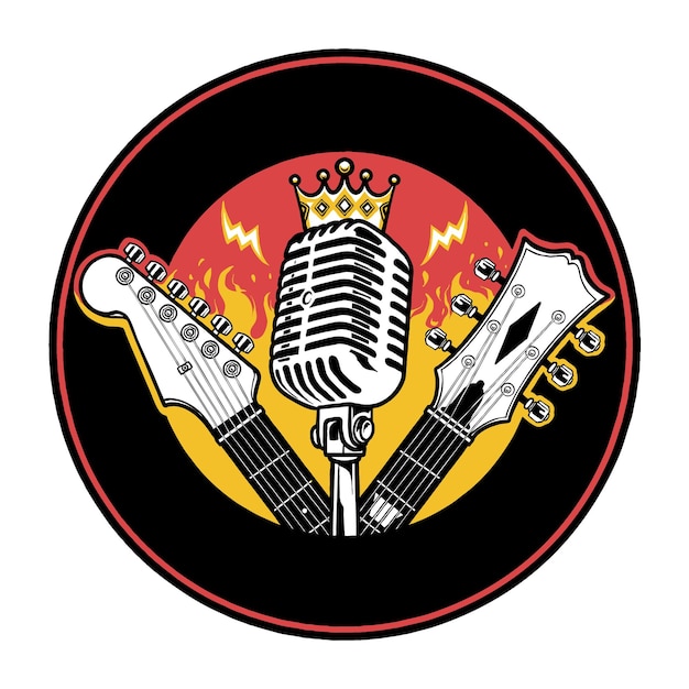 Guitar and Microphone Logo Design Vector