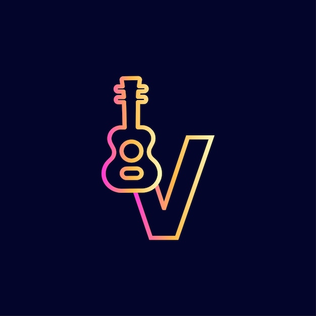 guitar music logo design brand letter V