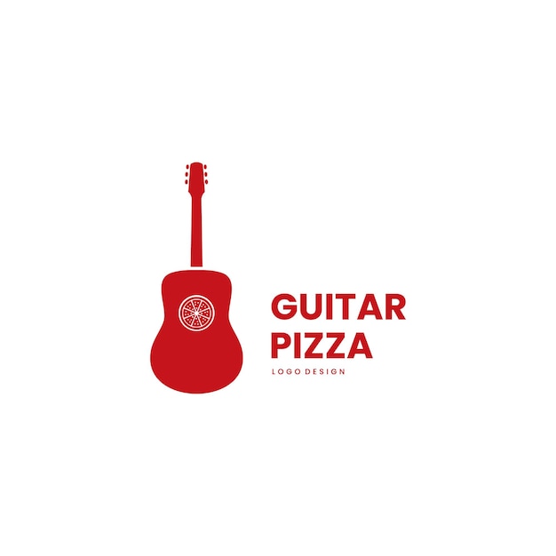 Guitar pizza logo design on isolated background