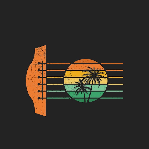 Guitar and sunset design for tshirt stickers and more